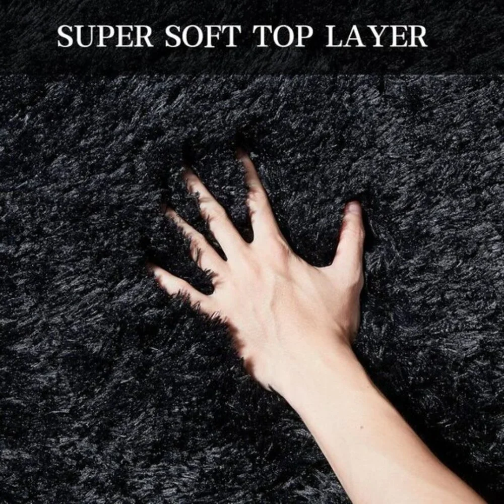 New 5x7 Black Fluffy Area Rug, Super Soft High Pile Shag Carpet for Home & Room